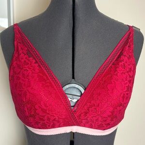 XL Knix Lace Deep-V Bra in Pomegranate